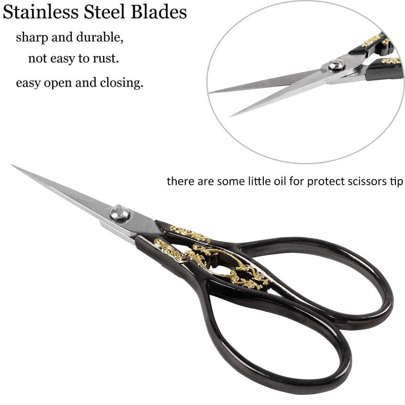 BIHRTC 4.33 Inches Vintage European Style Stainless Steel Auspicious Clouds Scissors for Needlework, Embroidery, Sewing, Craft, Art Work & Everyday Use (Black) - Image 3